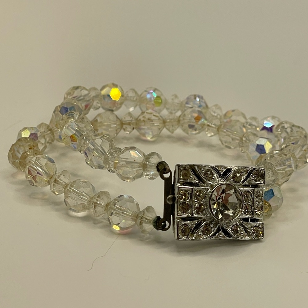 Vintage 7.25” Aurora Borealis Crystal Bracelet ✨ Double Strand AB Beads ✨ - Picture 8 of 12